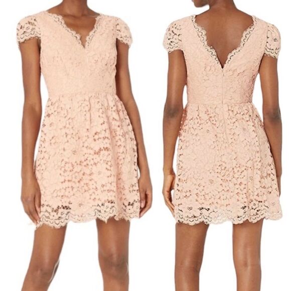 ERIN by Erin Fetherston Peach Alicia Floral Lace Fit Flare Mini Dress Sz 4 - Picture 1 of 14